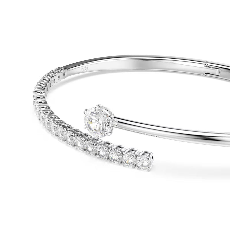 Swarovski Matrix bangle, Round cut, White, Rhodium plated