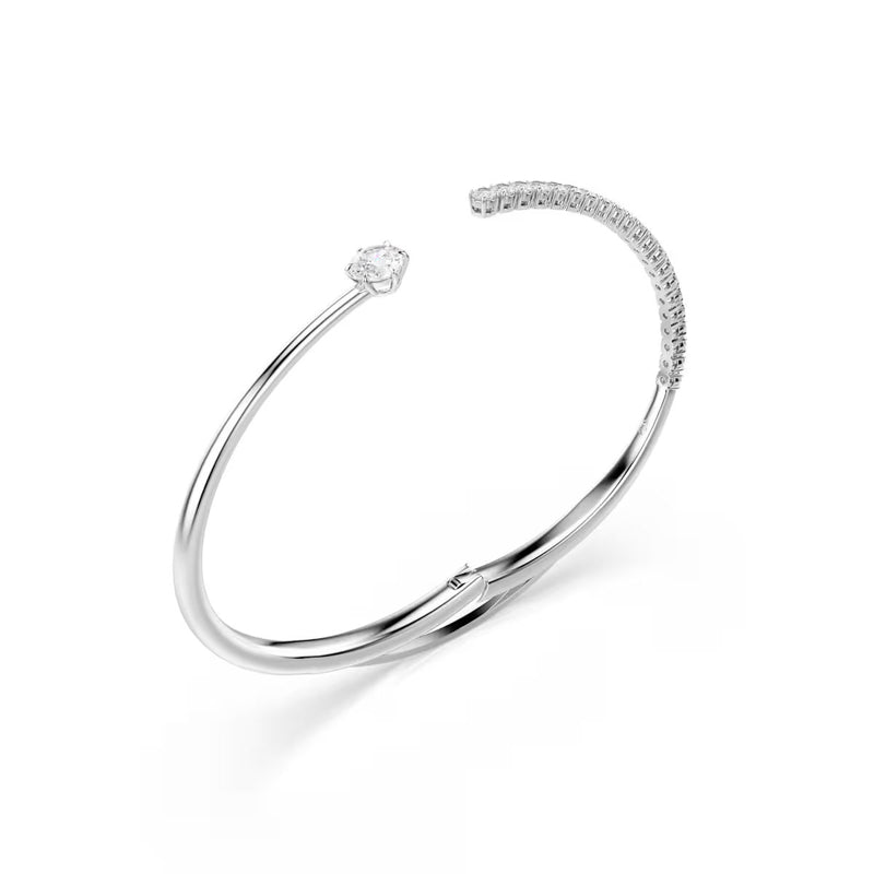 Swarovski Matrix bangle, Round cut, White, Rhodium plated