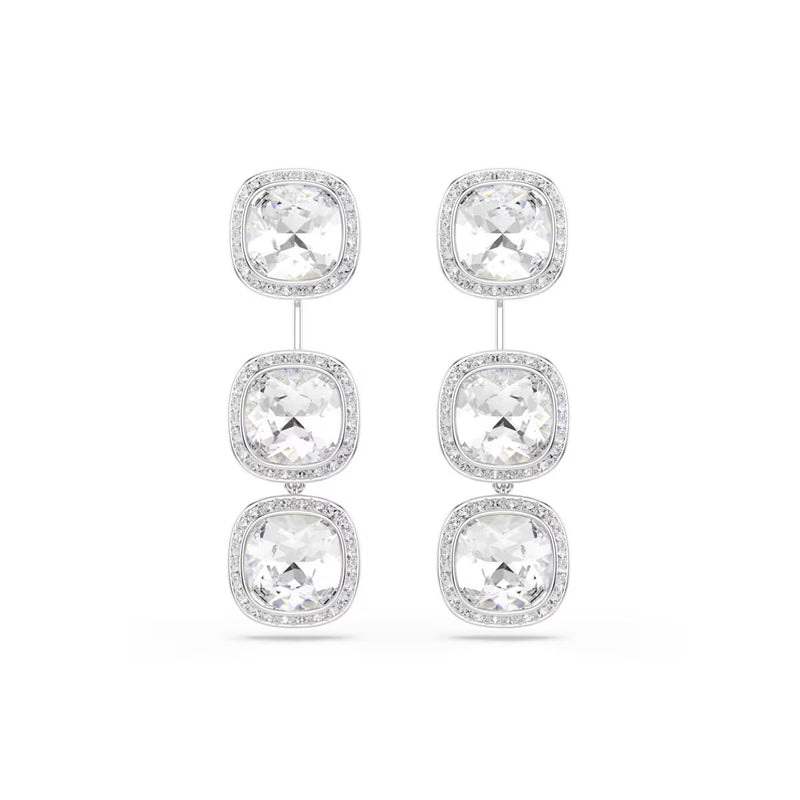 Swarovski Una Angelic earrings, Cushion cut, White, Rhodium plated