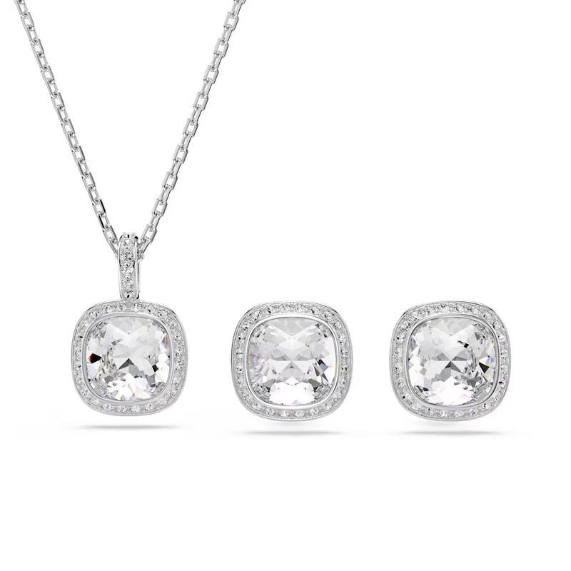 Swarovski Una Angelic set, Cushion cut, White, Rhodium plated