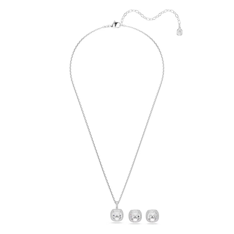 Swarovski Una Angelic set, Cushion cut, White, Rhodium plated