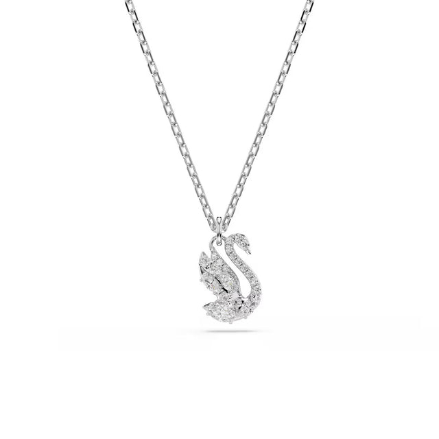 Swarovski Swan pendant, Mixed cuts, Swan, White, Rhodium plated