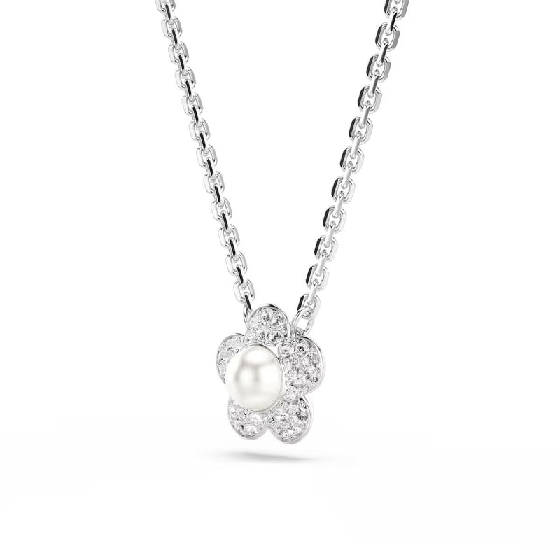 Swarovski x Ariana Grande pendant, Round cut, Flower, White, Rhodium plated