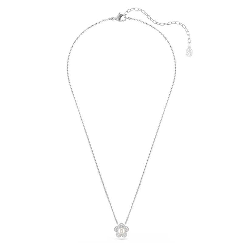 Swarovski x Ariana Grande pendant, Round cut, Flower, White, Rhodium plated