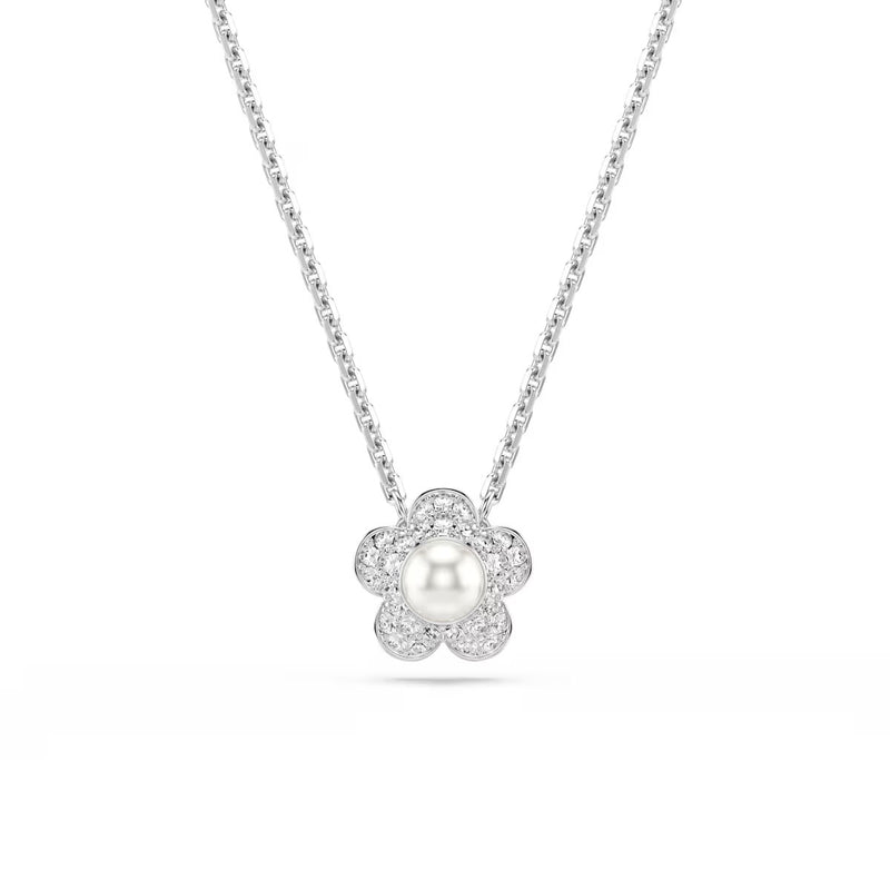 Swarovski x Ariana Grande pendant, Round cut, Flower, White, Rhodium plated