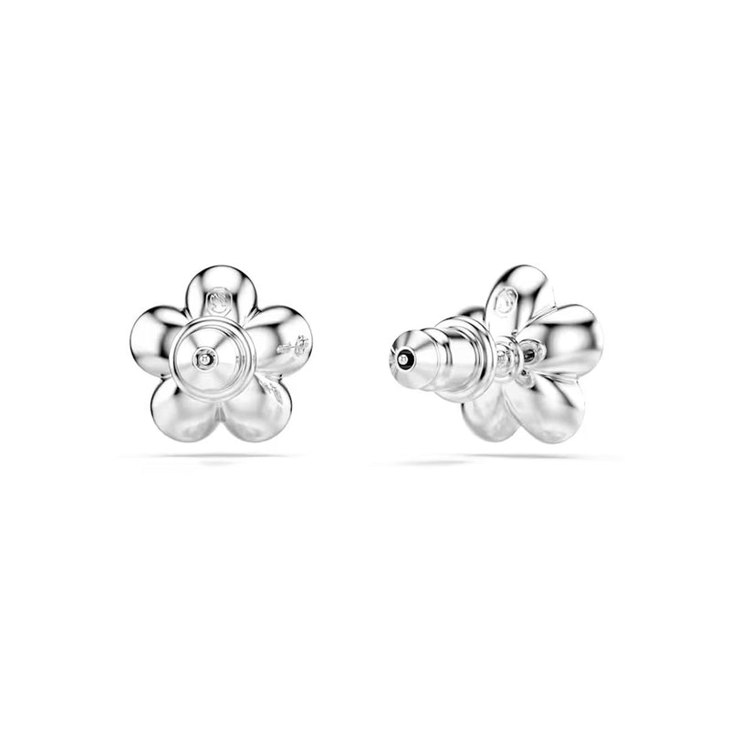Swarovski x Ariana Grande stud earrings, Round cut, Flower, White, Rhodium plated