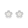 Swarovski x Ariana Grande stud earrings, Round cut, Flower, White, Rhodium plated