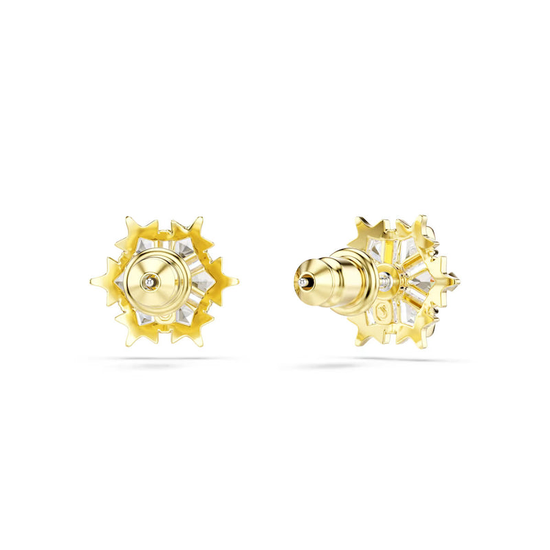 Swarovski Magic stud earrings, Mixed cuts, Snowflake, White, 18K gold finish