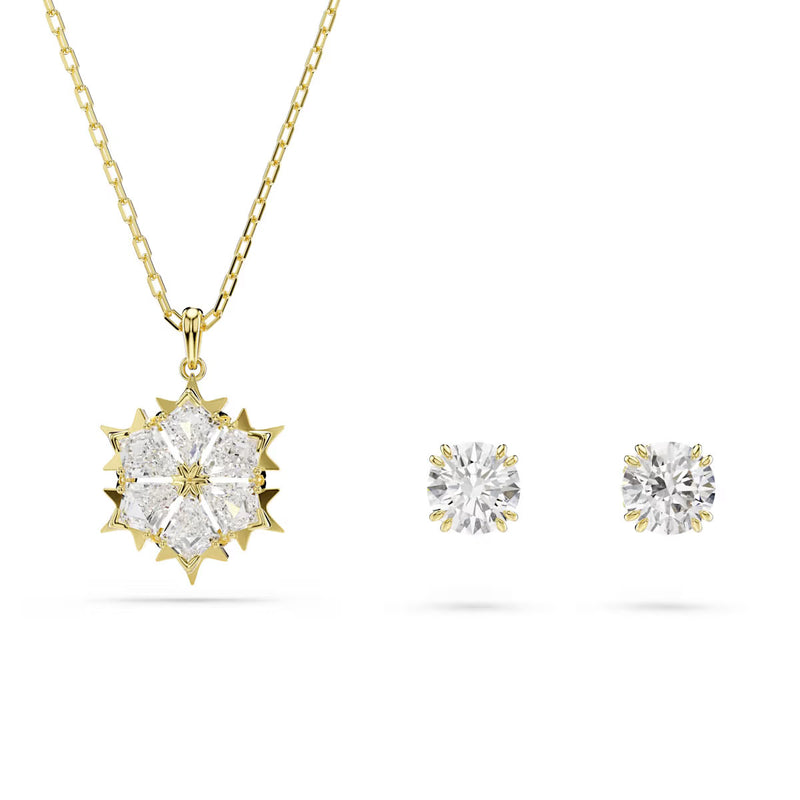 Swarovski Magic set, Set (2), Mixed cuts, Snowflake, White, 18K gold finish
