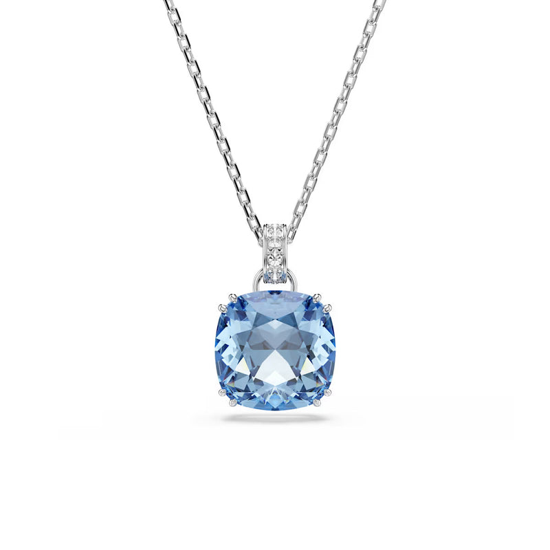 Swarovski Millenia pendant, Cushion cut, Blue, Rhodium plated