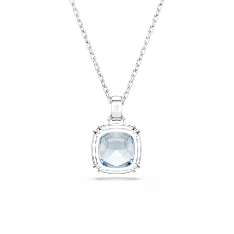 Swarovski Millenia pendant, Cushion cut, Blue, Rhodium plated