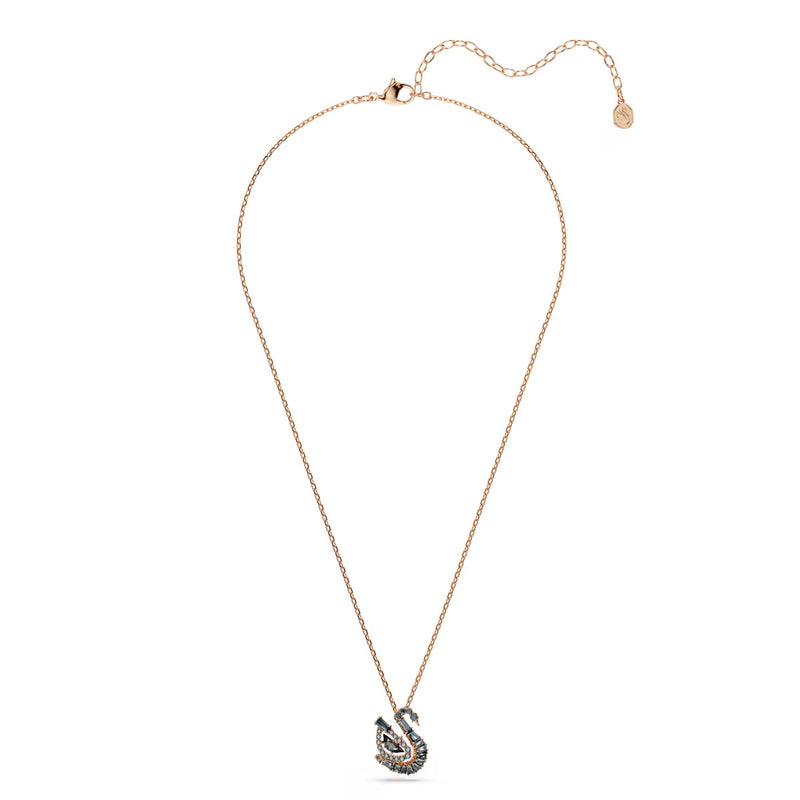 Swarovski Swan pendant, Mixed cuts, Swan, Black, 18K rose gold finish