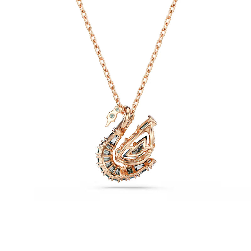 Swarovski Swan pendant, Mixed cuts, Swan, Black, 18K rose gold finish