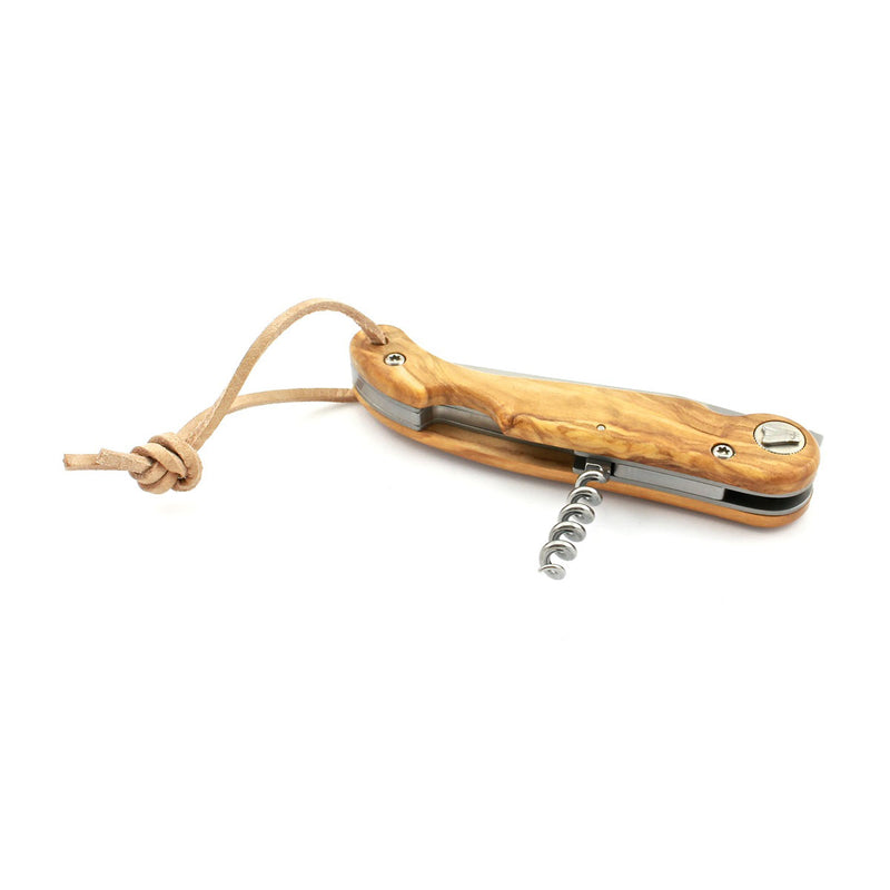 Baroudeur Pocket Knife & Corkscrew, Olive Wood, by Claude Dozorme