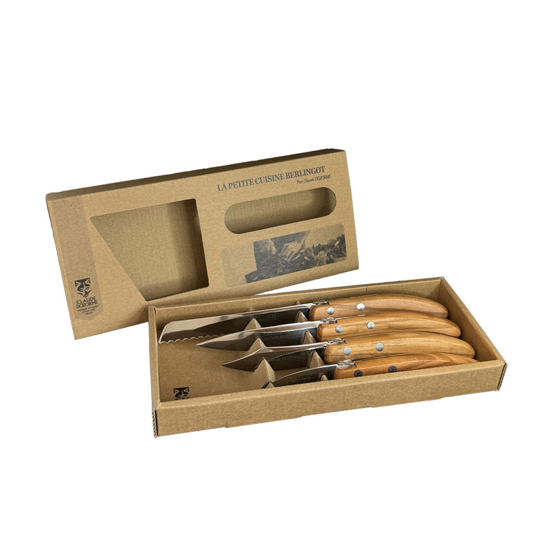 Berlingot La Petite Cuisine Knives, Set of 4, Olive Wood, by Claude Dozorme