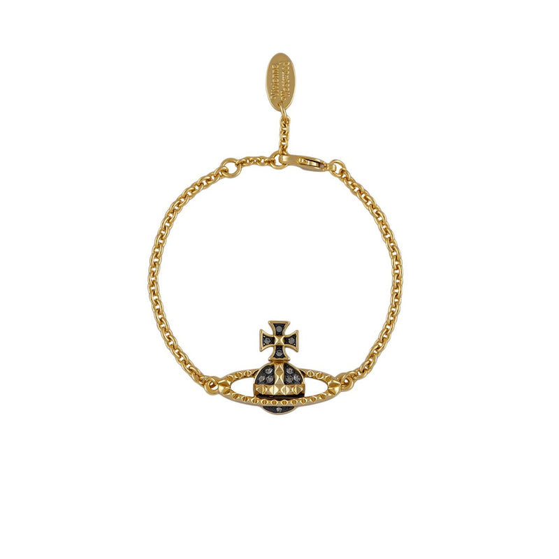 Vivienne Westwood Mayfair Bas Relief Black Diamond Crystal Bracelet, Gold Plated