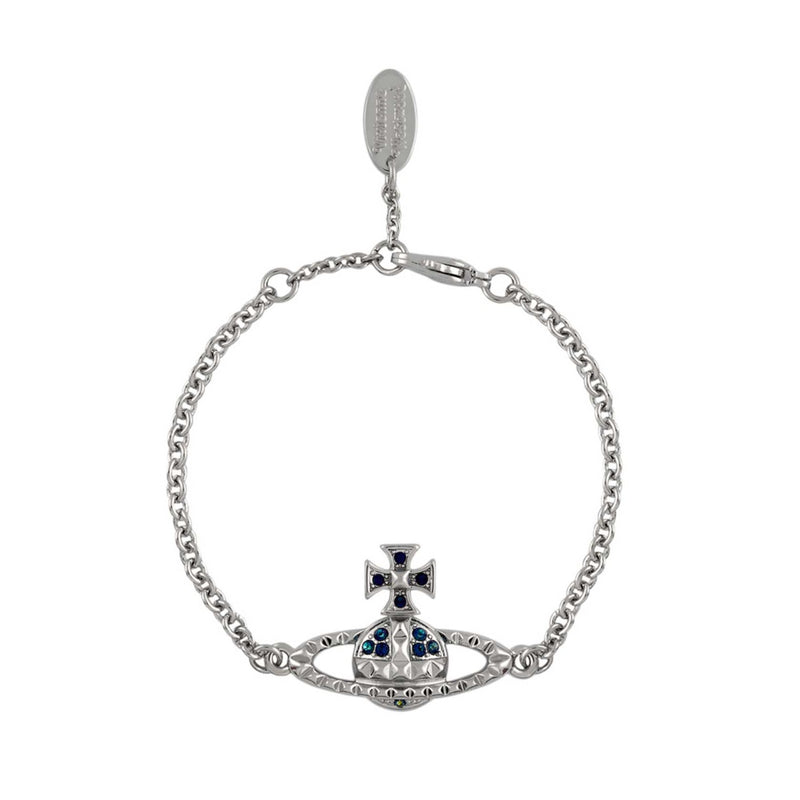 Vivienne Westwood Mayfair Bas Relief Bermuda Blue Crystal Bracelet, Rhodium Plated
