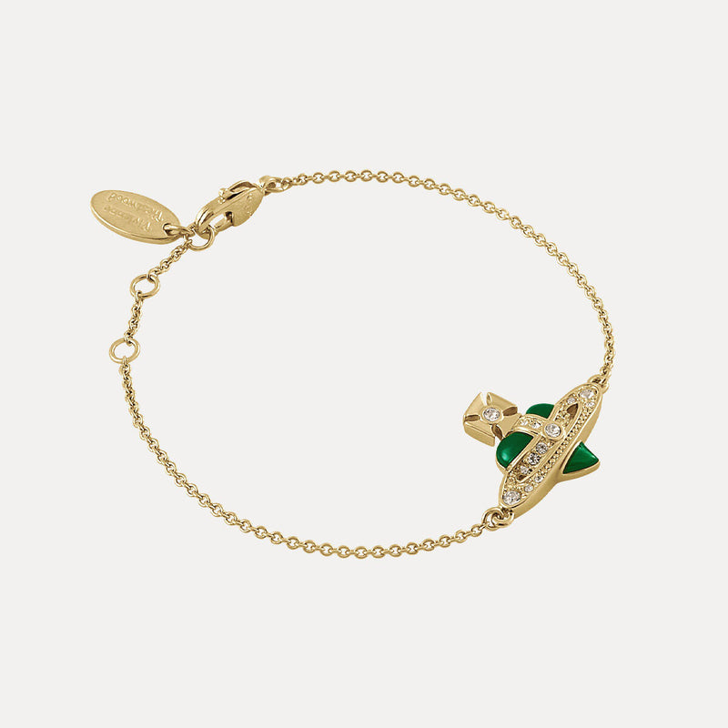 Vivienne Westwood New Diamante Heart Green Bracelet, Gold Plated