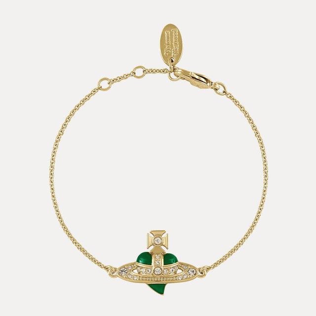 Vivienne Westwood New Diamante Heart Green Bracelet, Gold Plated