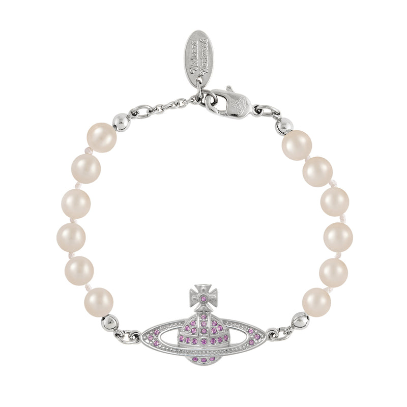 Vivienne Westwood Mini Bas Relief Pink Bracelet, Rhodium Plated