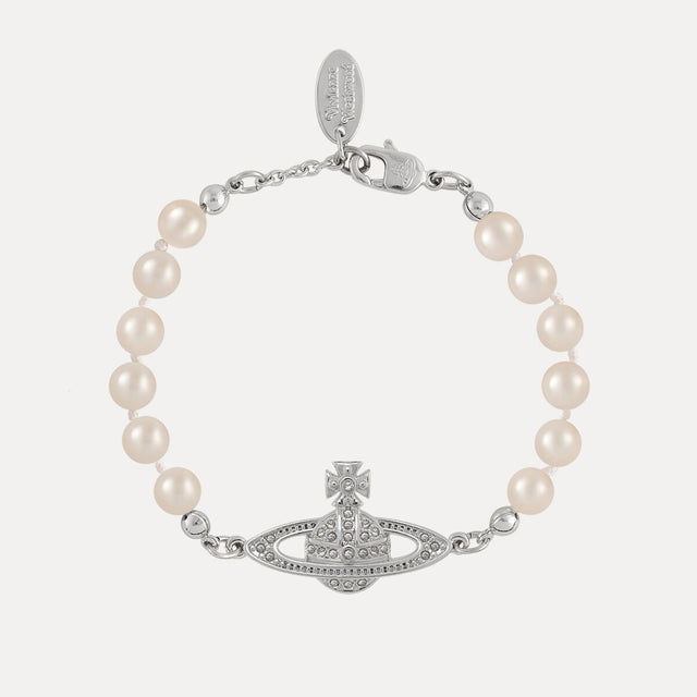 Vivienne Westwood Mini Bas Relief Pearl Bracelet, Silver Tone Plated