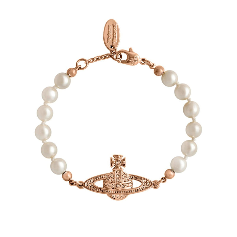 Vivienne Westwood Mini Bas Relief Silk Pearl Bracelet, Rose Gold Plated
