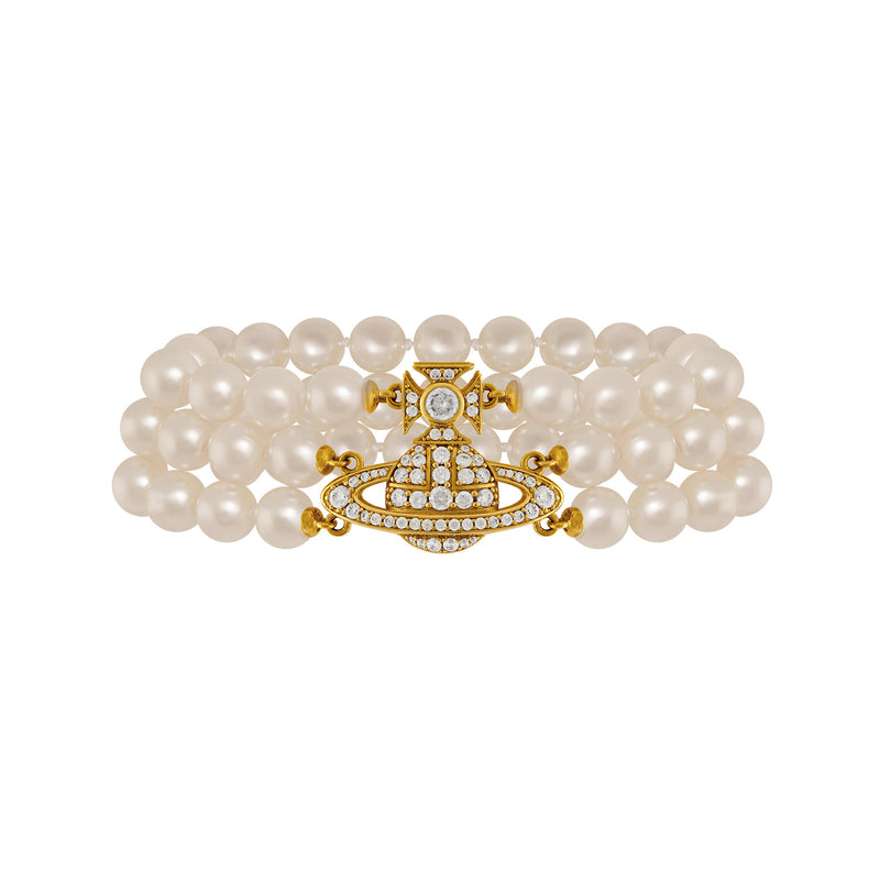 Vivienne Westwood Graziella Three Row Pearl Bracelet, Gold Plated