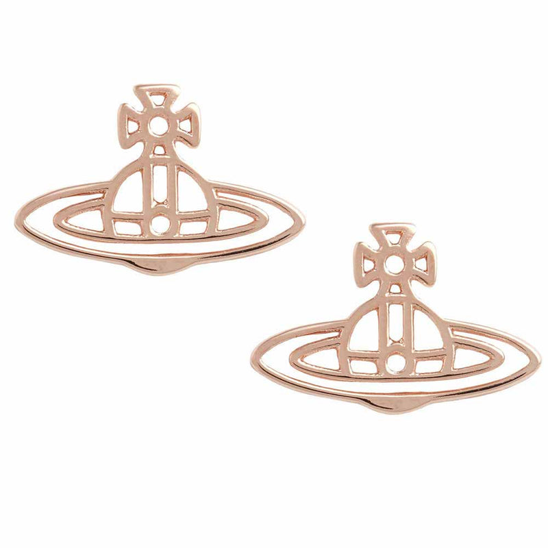 Vivienne Westwood Thin Lines Flat Orb Stud Earrings, Rose Gold Plated