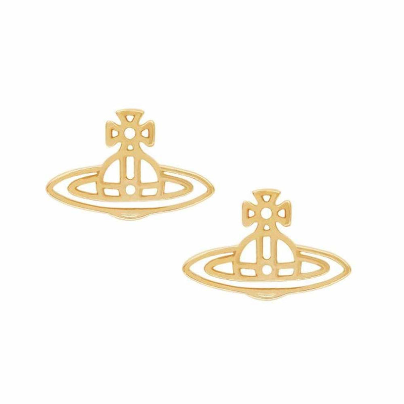 Vivienne Westwood Thin Lines Flat Orb Stud Earrings, Gold Plated