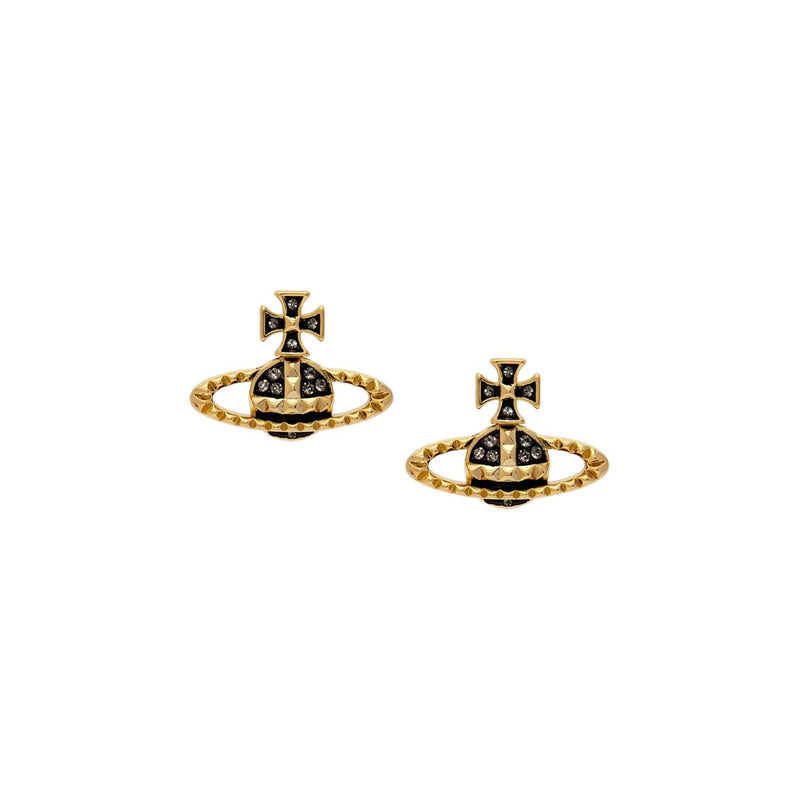 Vivienne Westwood Mayfair Bas Relief Black Diamond Crystal Earrings, Gold Plated