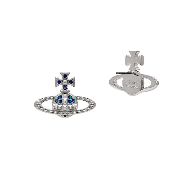 Vivienne Westwood Mayfair Bas Relief Bermuda Blue Crystal Earrings, Rhodium Plated
