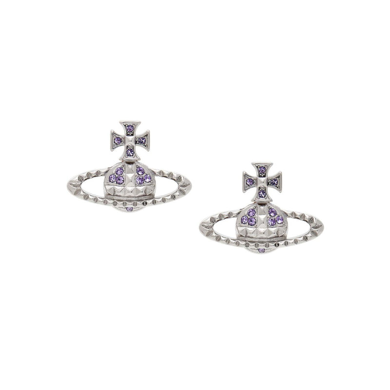 Vivienne Westwood Mayfair Bas Relief Violet Crystal Earrings, Rhodium Plated
