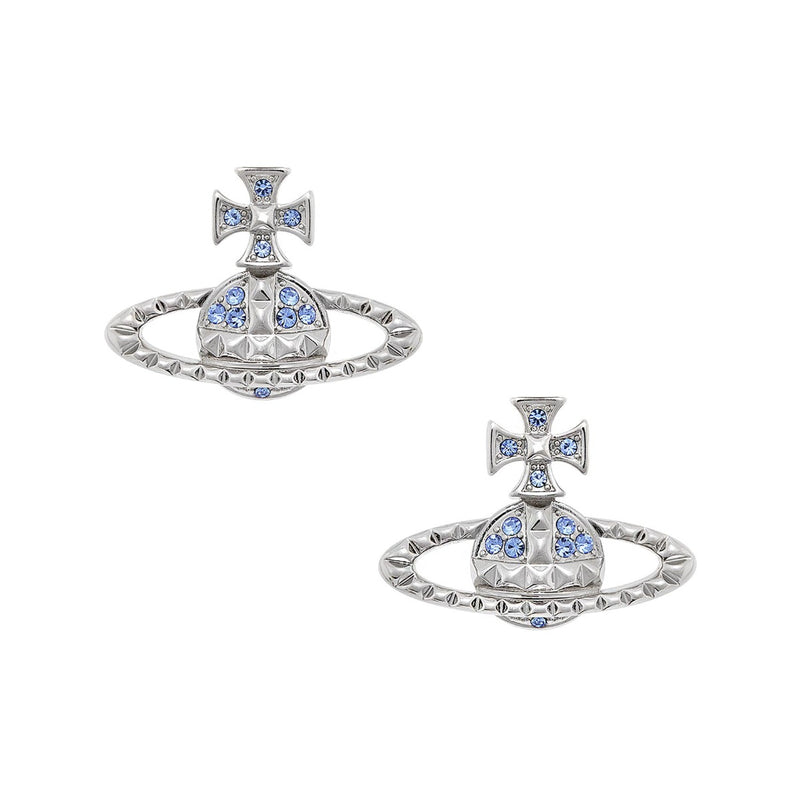 Vivienne Westwood Mayfair Bas Relief Light Sapphire Crystal Earrings, Rhodium Plated