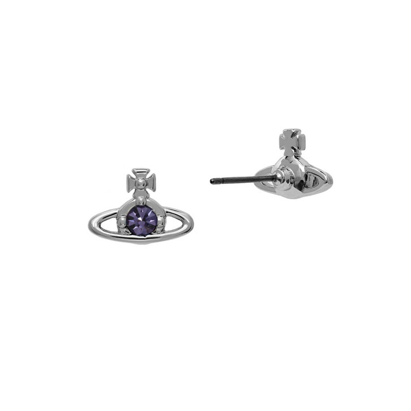 Vivienne Westwood Nano Solitaire Tanzanite Crystal Earrings, Platinum Plated
