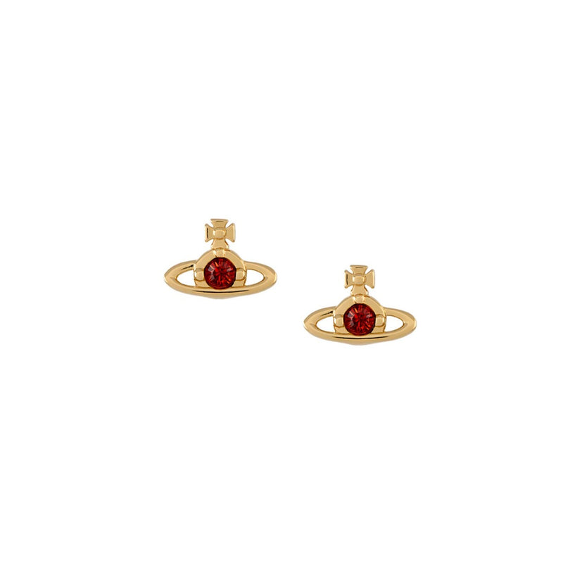 Vivienne Westwood Nano Solitaire Padparadscha Crystal Earrings, Gold Plated