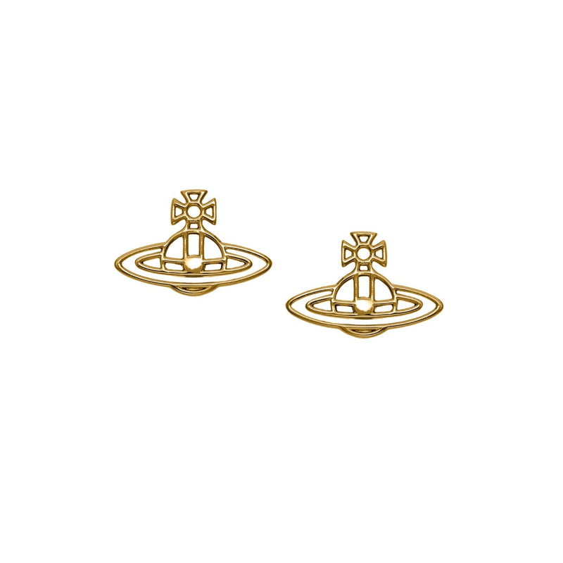 Vivienne Westwood Thin Lines Flat Orb Stud Earrings, Gold Plated