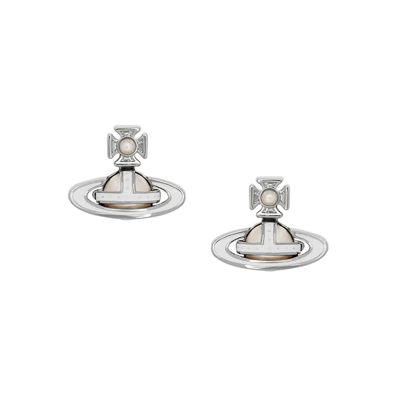 Vivienne Westwood Simonetta Bas Relief Silver / White Earrings, Silver Tone Plated