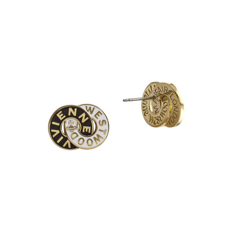 Vivienne Westwood Ilaria Black & White Earrings, Gold Plated