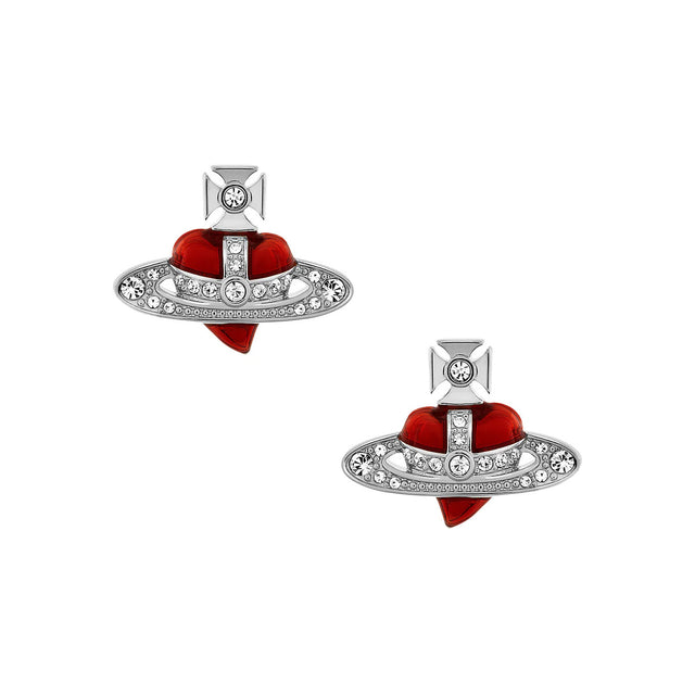 Vivienne Westwood New Diamante Heart Red Earrings, Silver Tone Plated