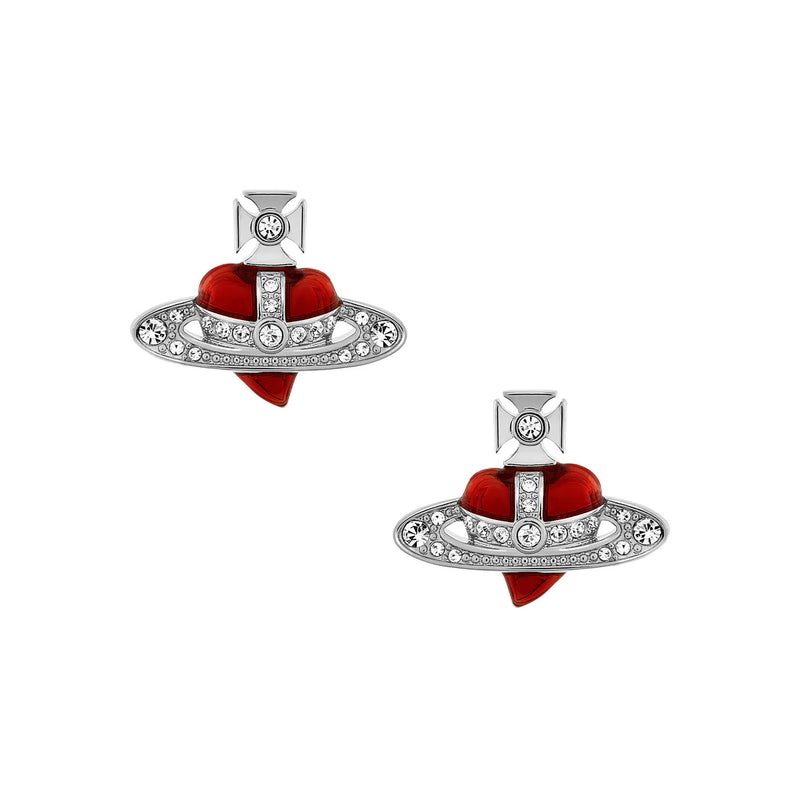 Vivienne Westwood New Diamante Heart Red Earrings, Silver Tone Plated