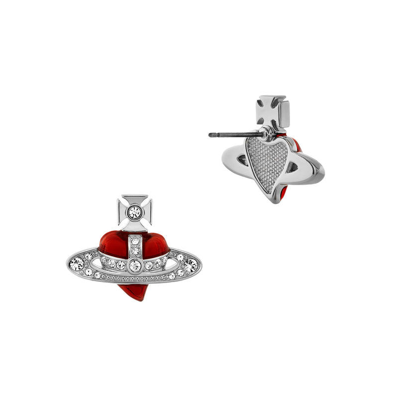 Vivienne Westwood Diamante Red Heart Earrings, Platinum Plated