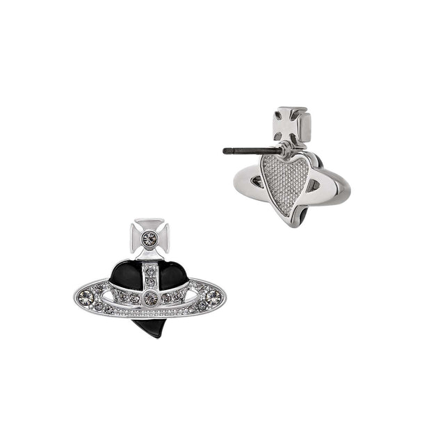 Vivienne Westwood Diamante Black Heart Earrings, Platinum Plated