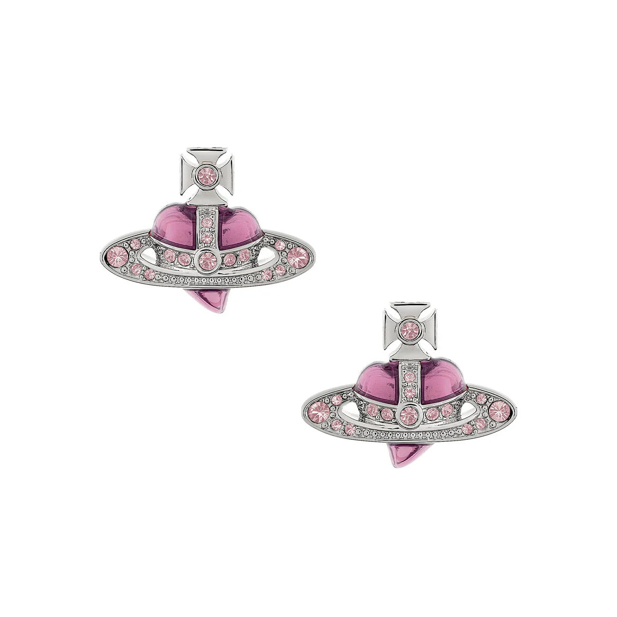 Vivienne Westwood New Diamante Heart Silver / Pink Earrings