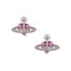 Vivienne Westwood New Diamante Heart Silver / Pink Earrings, Silver Tone Plated