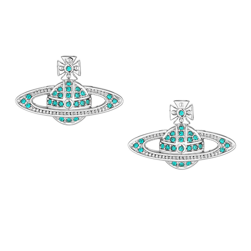 Vivienne Westwood Blue Zircon Mini Bas Relief Earrings, Platinum Plated
