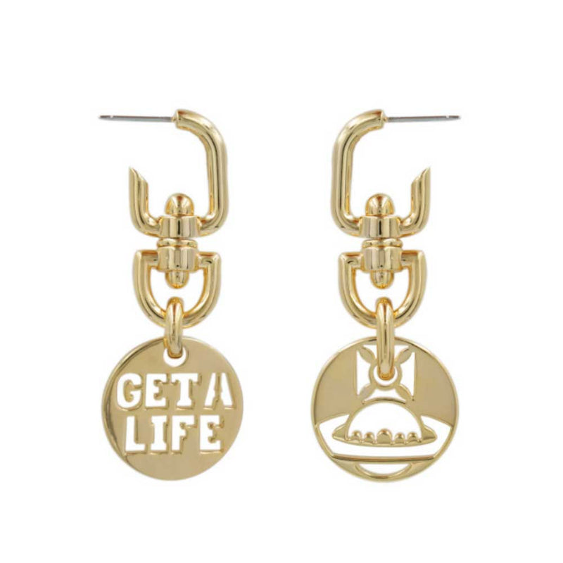 Vivienne Westwood Get A Life Earrings, Gold Plated