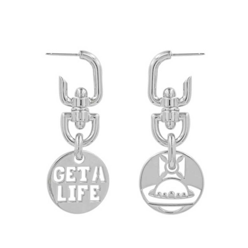 Vivienne Westwood Get A Life Earrings, Rhodium Plated