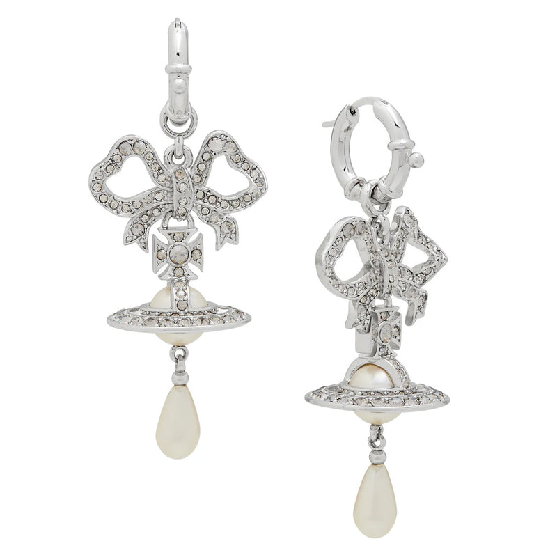Vivienne Westwood Rigoberta Bow Pearl Earrings, Platinum Plated