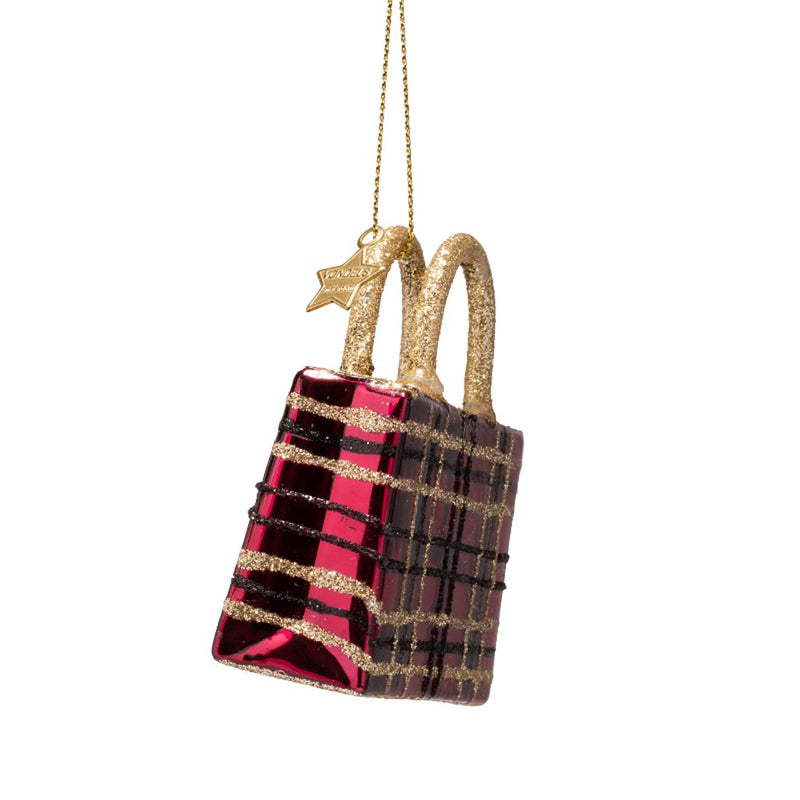 Vondels Burgundy Tartan Shopping Bag Ornament
