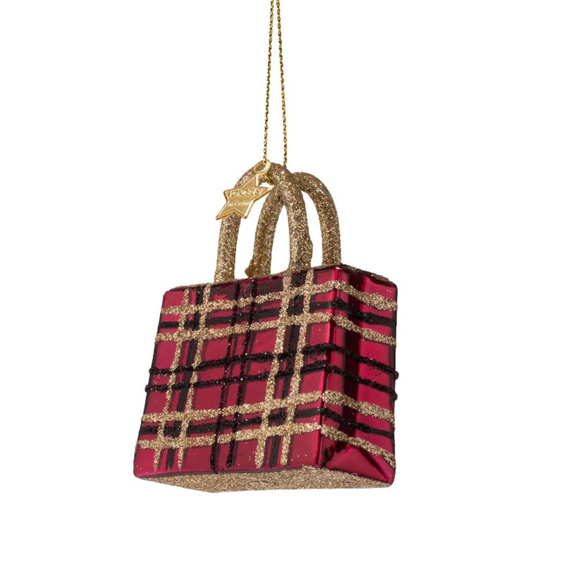 Vondels Burgundy Tartan Shopping Bag Ornament